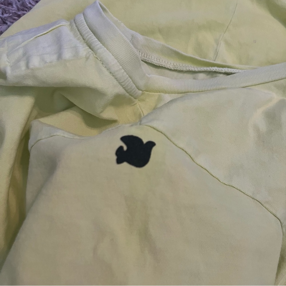 FREECITY Golden Line Short-Sleeve Tee in Yellow Green Sz XS Rare Distressed - Picture 9 of 16